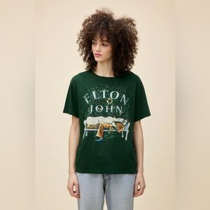 NWT Daydreamer Elton John Floral Boyfriend Tee in Vintage Green